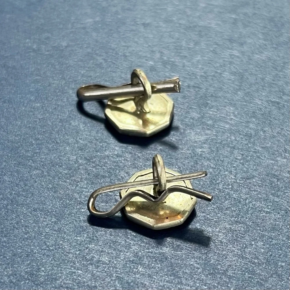 Vintage Abalone Mother of Pearl Cufflinks Silver Sliding Pin Studs Deco